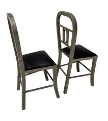 Two French Art Deco Side Chairs with Black Leather Seats, 1930s